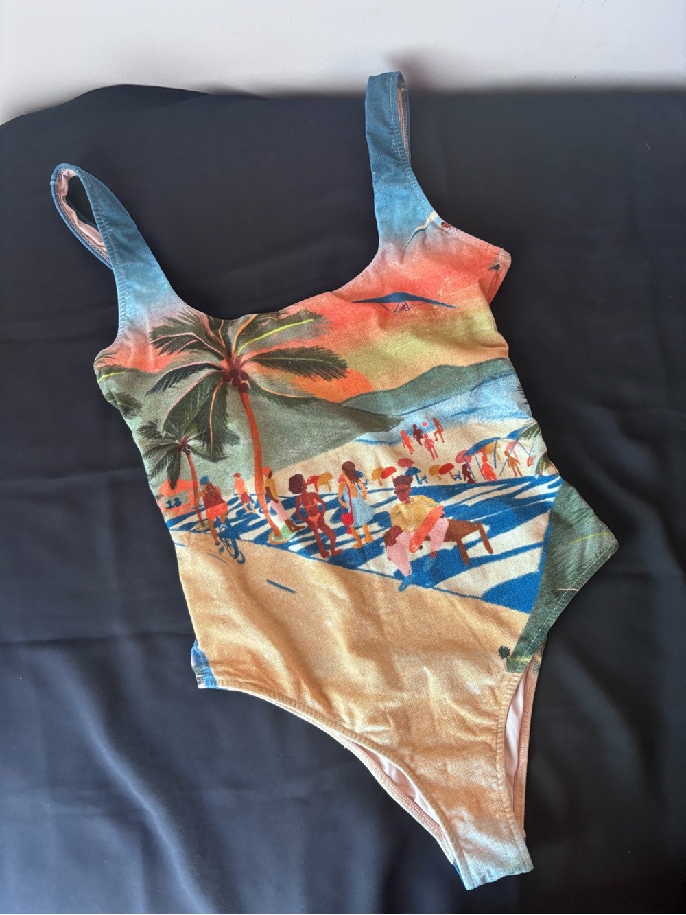 FARM Rio Beach Scene One-Piece Swimsuit - Blue, Orange, Yellow, Green